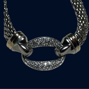 NWT MIA FIORE 925 Sterling Silver Mesh Bracelet Pave Oval Accent